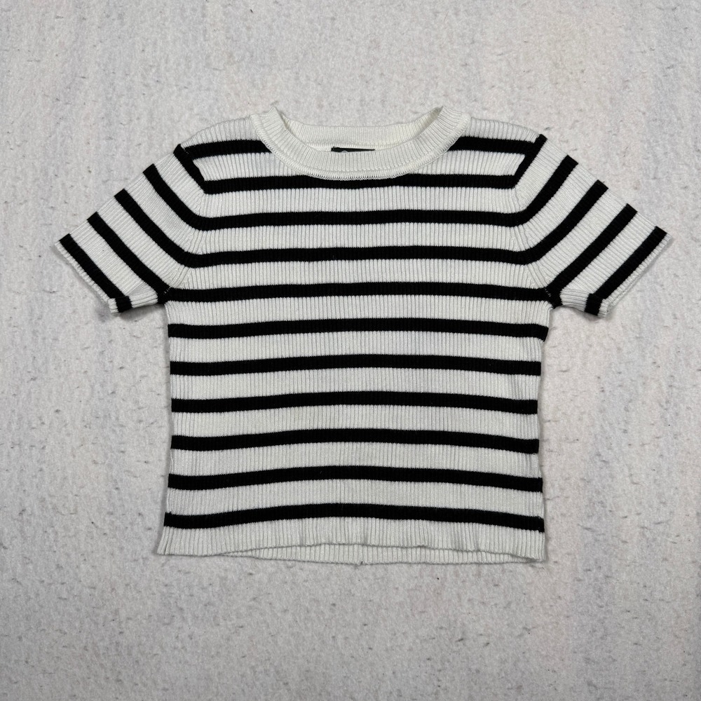 Art Class Girls Black White Striped Ribbed Short Sleeve Top Size S 6/6X